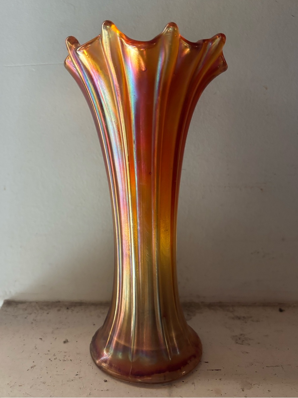 Vintage Carnival Glass fluted Vase-Home Accents